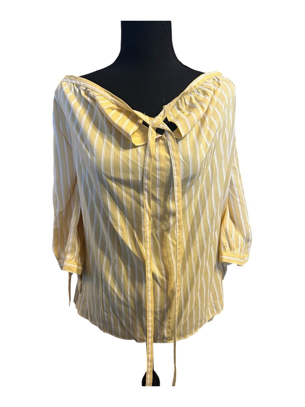 Striped Yellow Off-Shoulder Tie-Front Women's Top